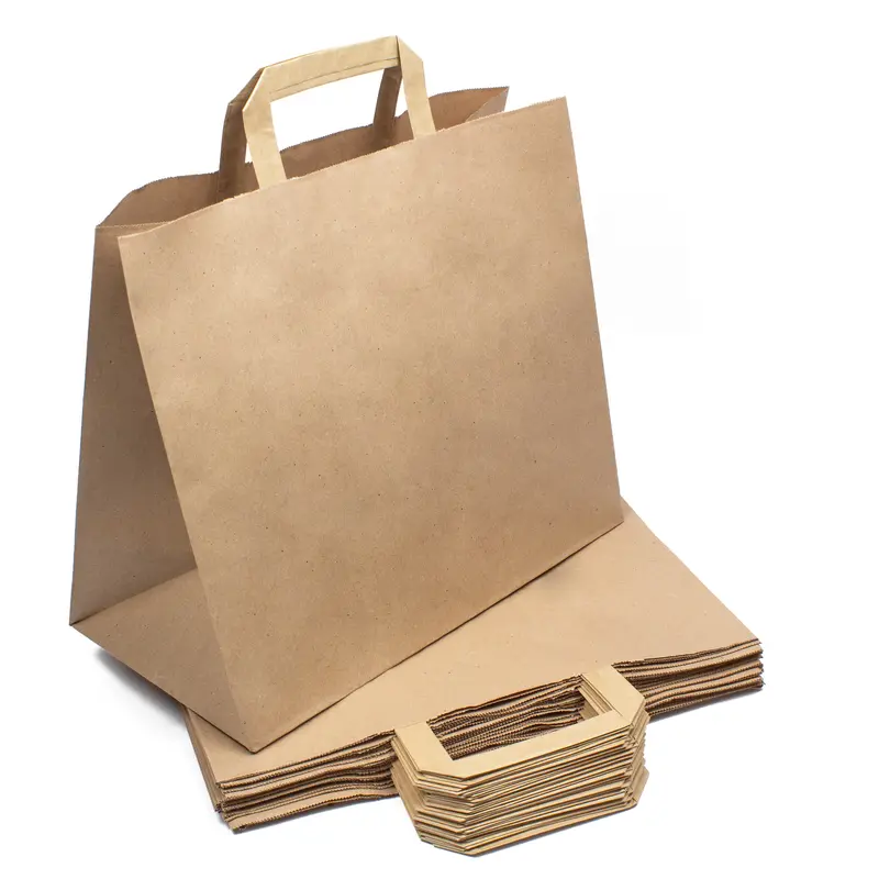 Papiertüten – 32 + 17 × 27 cm, braun, mit Flachhenkel