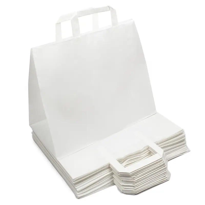 Papiertüten – 32 + 17 × 27 cm, weiß, mit Flachhenkel