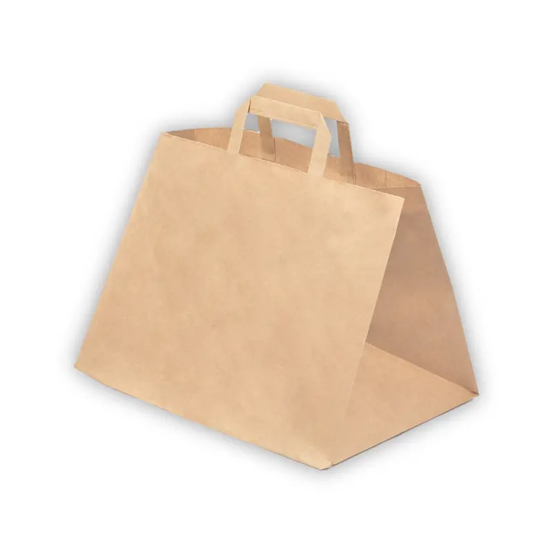 Papiertüten – 32 + 22 × 25 cm, braun, mit Flachhenkel