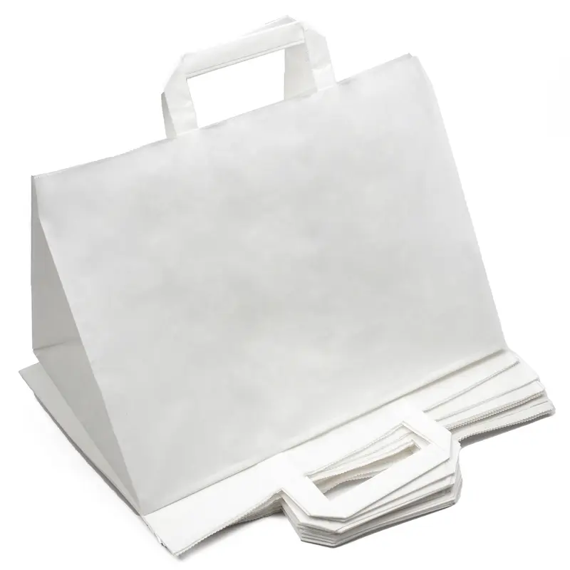 Papiertüten – 32 + 22 × 25 cm, weiß, mit Flachhenkel