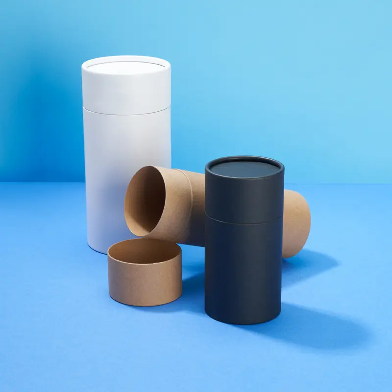 Pappröhren-Dosen in Kraftpapier, Schwarz oder Weiß