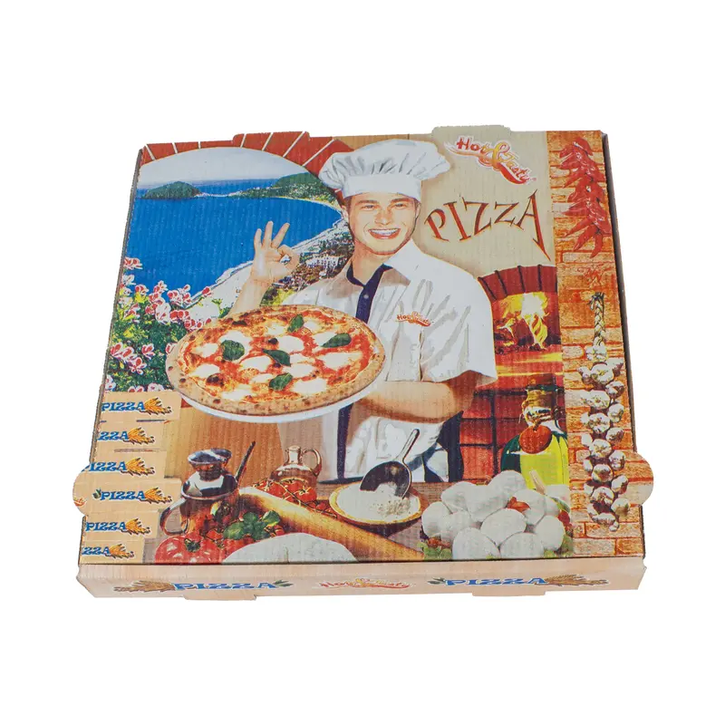 Pizzakarton – 36 × 36 × 4 cm, weiß, Kraftpapier, mit Pizza-Motiv