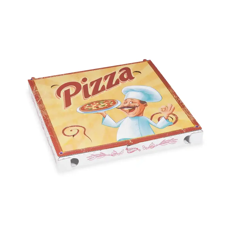 Pizzakarton (aus Mikrowellpappe) C4 weiß bedruckt 29,5 x 29,5 x 3 cm