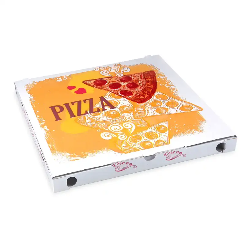 Pizzakarton (aus Mikrowellpappe) C4 weiß bedruckt 34,5 x 34,5 x 3 cm