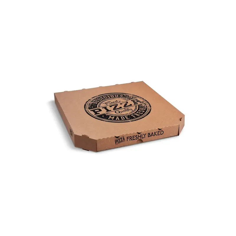 Pizzakarton (aus Mikrowellpappe) E6 kraft bedruckt 33 x 33 x 3 cm