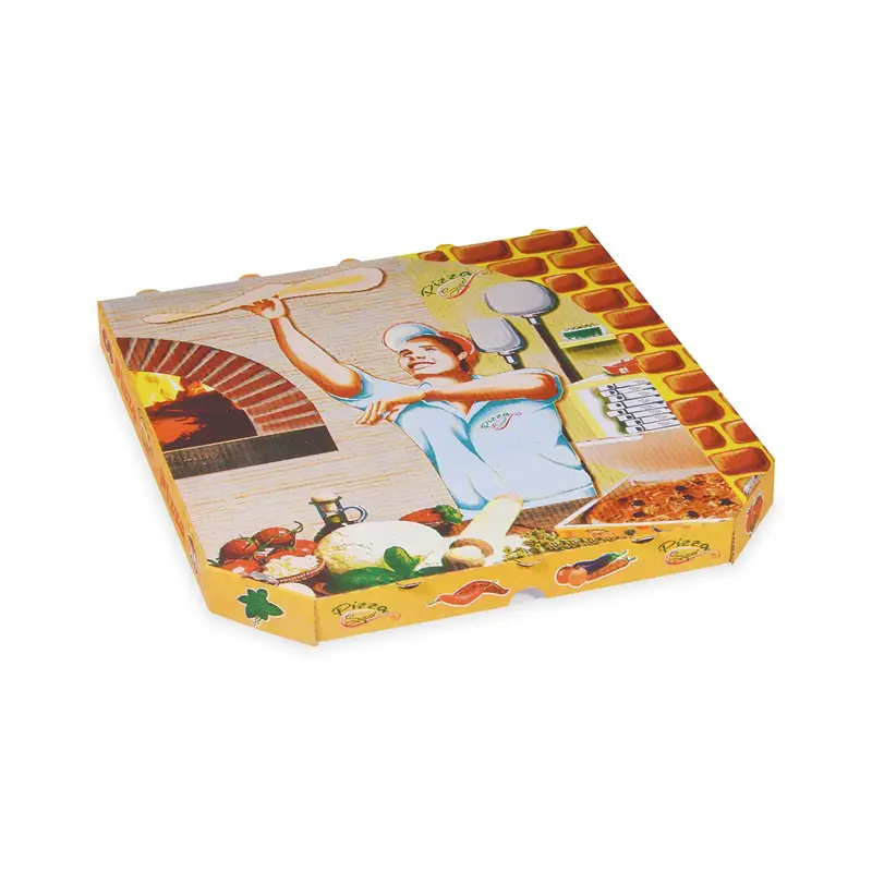 Pizzakarton (aus Mikrowellpappe) E6 weiß bedruckt 32 x 32 x 3 cm