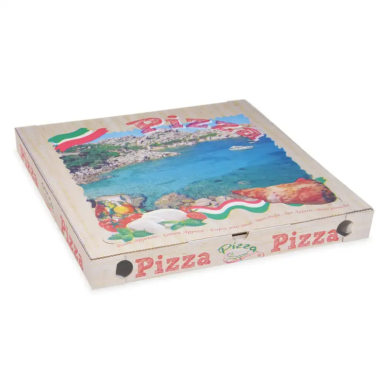 Pizzakarton (aus Mikrowellpappe) G4 weiß bedruckt 50 x 50 x 5 cm