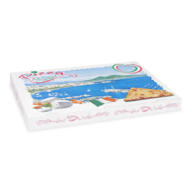 Pizzakarton (aus Mikrowellpappe) G4 weiß bedruckt 60 x 40 x 5 cm
