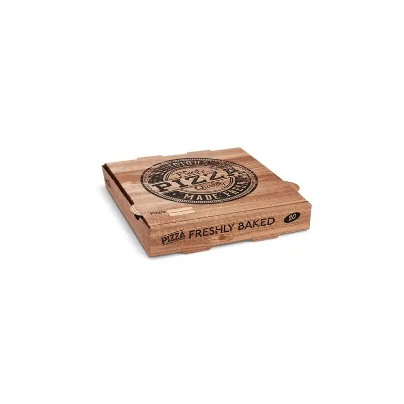 Pizzakarton (aus Mikrowellpappe) H4 kraft bedruckt 20 x 20 x 4 cm