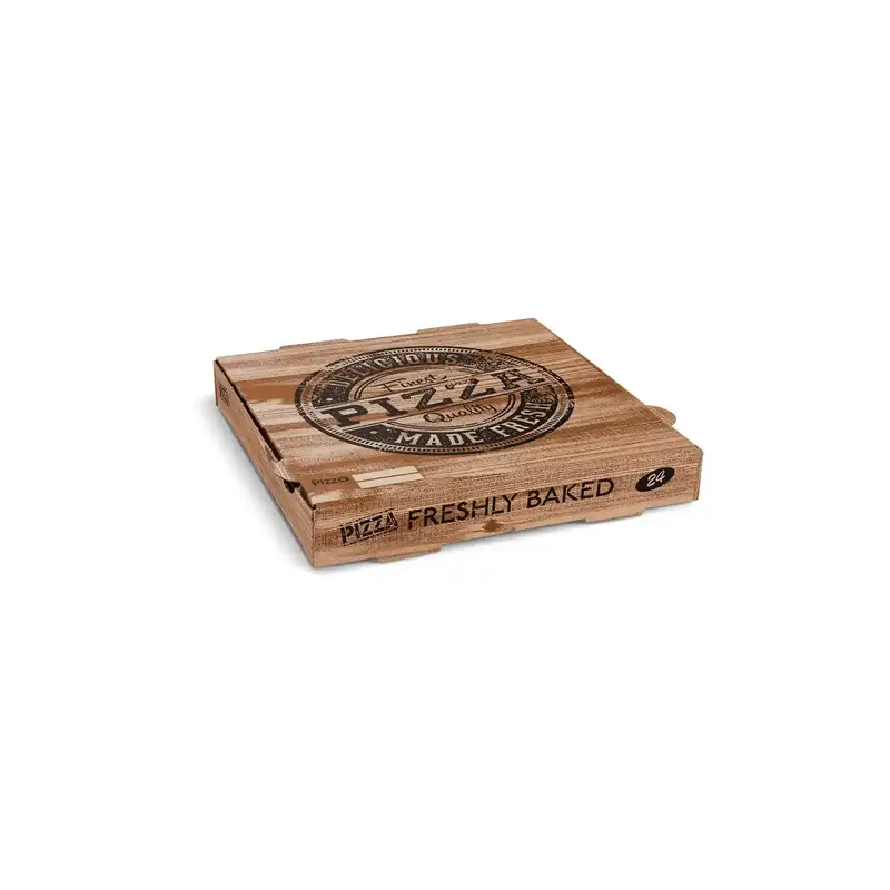 Pizzakarton (aus Mikrowellpappe) H4 kraft bedruckt 24 x 24 x 4 cm