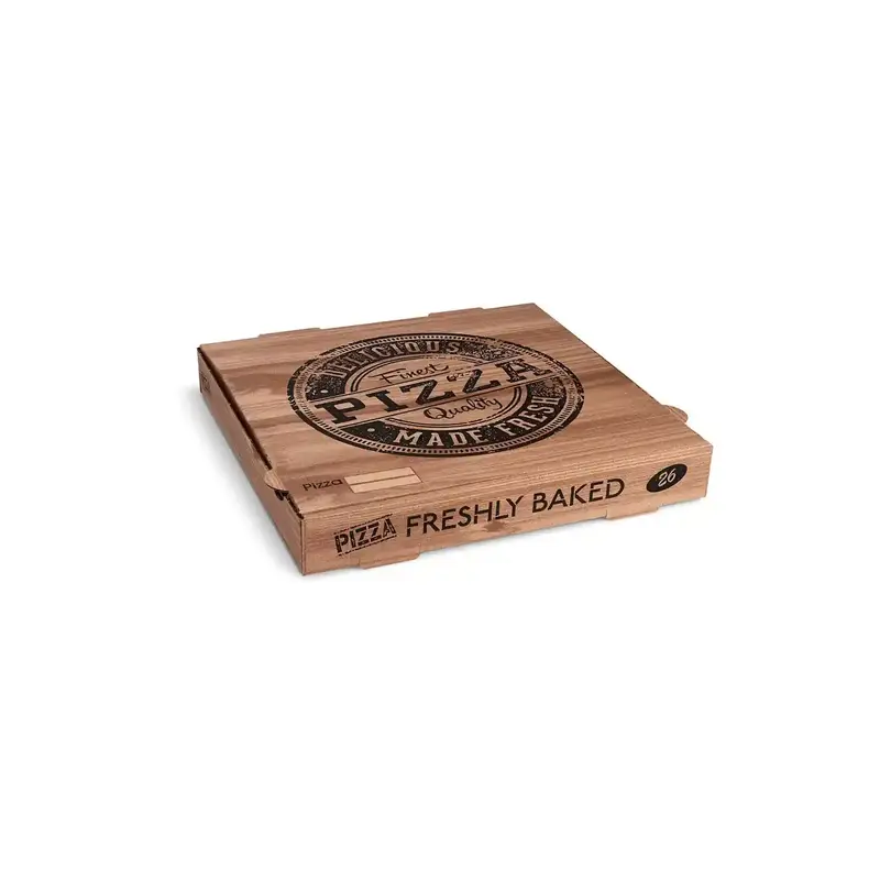 Pizzakarton (aus Mikrowellpappe) H4 kraft bedruckt 26 x 26 x 4 cm