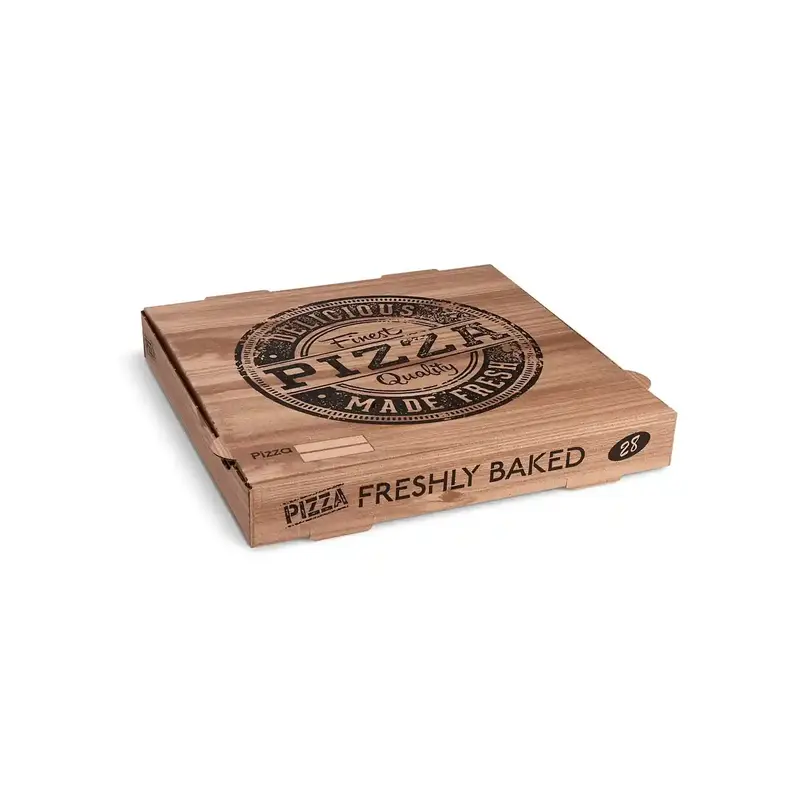 Pizzakarton (aus Mikrowellpappe) H4 kraft bedruckt 28 x 28 x 4 cm