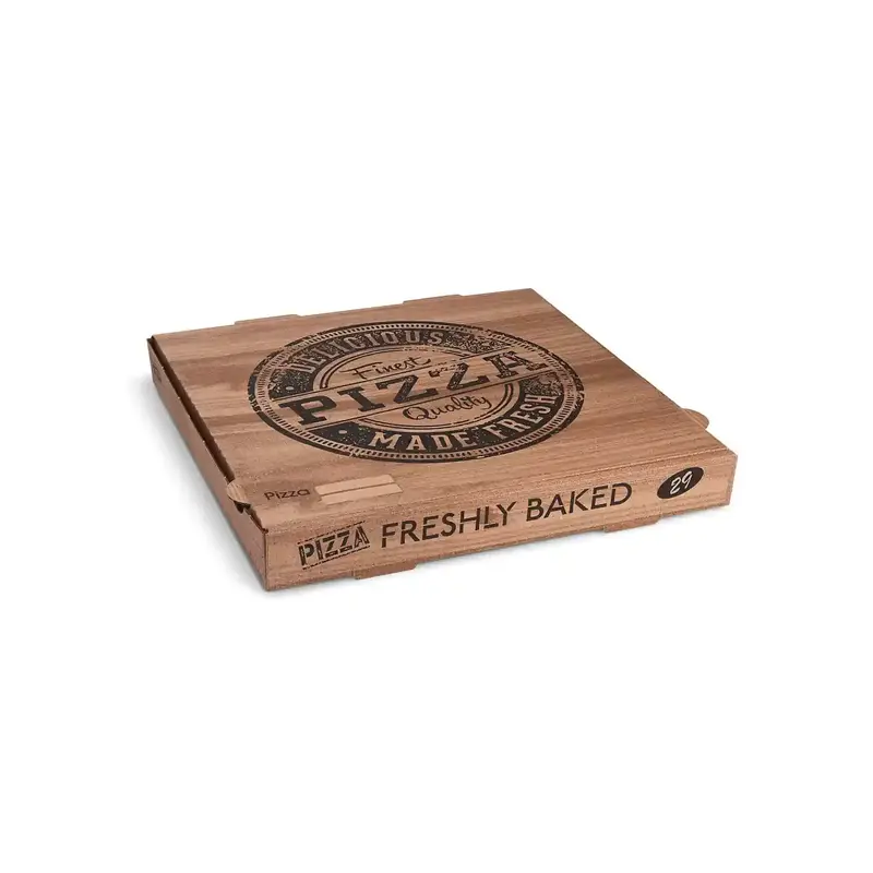 Pizzakarton (aus Mikrowellpappe) H4 kraft bedruckt 29 x 29 x 4 cm
