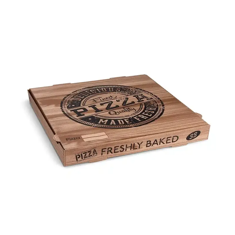 Pizzakarton (aus Mikrowellpappe) H4 kraft bedruckt 33 x 33 x 4 cm