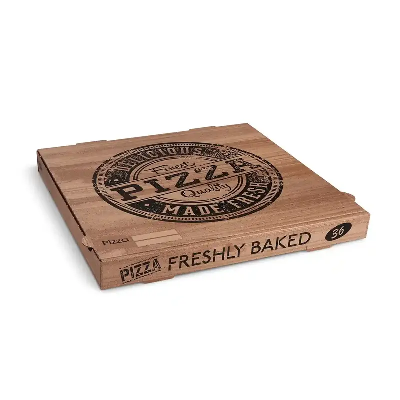 Pizzakarton (aus Mikrowellpappe) H4 kraft bedruckt 36 x 36 x 4 cm