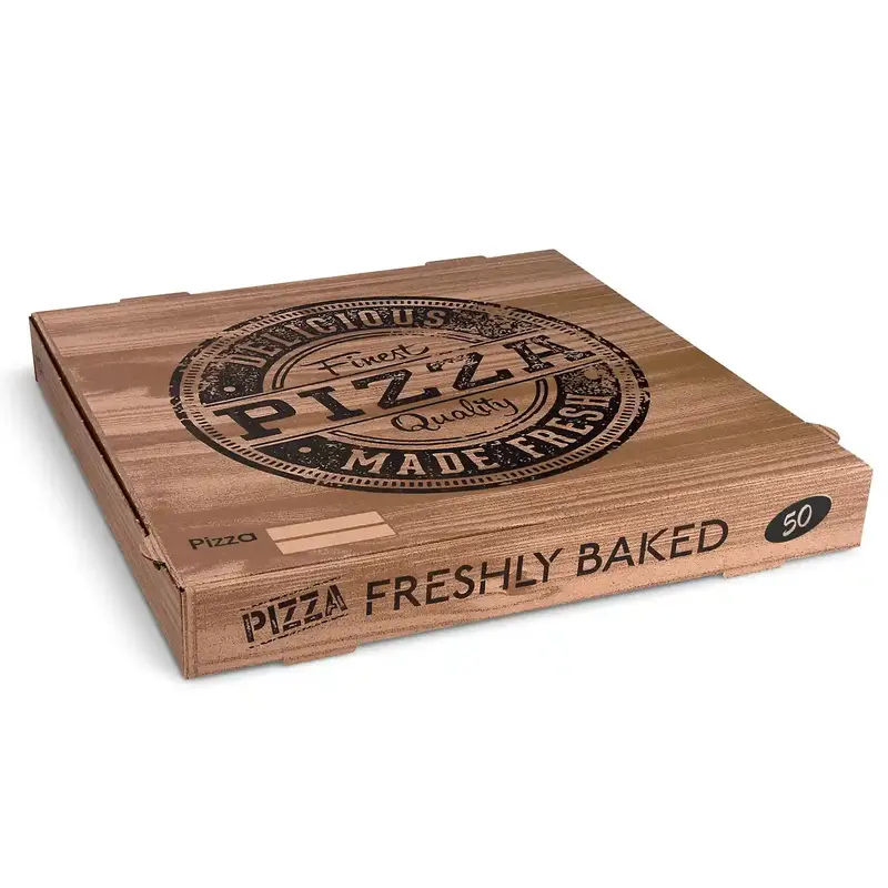 Pizzakarton (aus Mikrowellpappe) H4 kraft bedruckt 50 x 50 x 5 cm