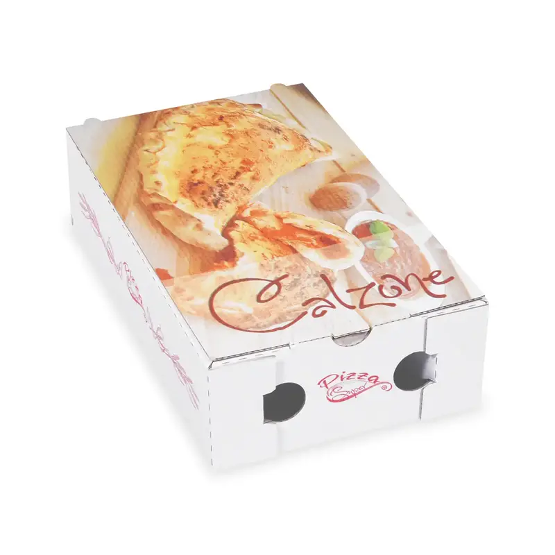Pizzakarton (aus Mikrowellpappe) R4 Calzone weiß bedruckt 17 x 28 x 7,5 cm