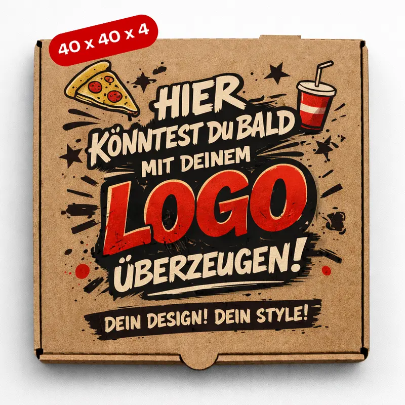 Pizzakarton mit eigenem Logo | 40x40x4 cm Braun | 1 bis 4-farbig | 9.000 Stück