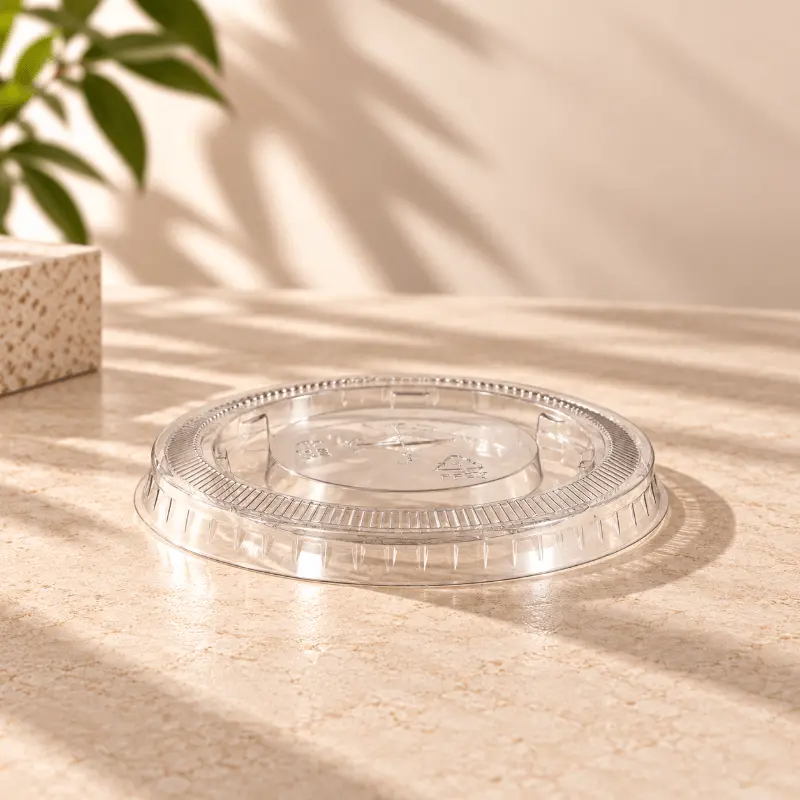 Plastik rPET Flach-Deckel für Clear Cups mit Kreuzschlitz / Smoothie- / Matcha Becher - 100 Stück / 300 Stück / 800 Stück