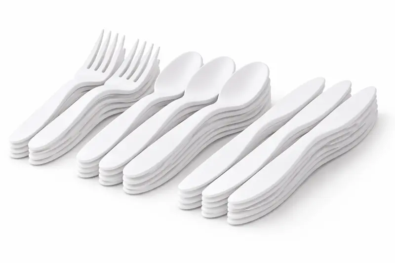 Plastikbesteck Weiß – Messer, Gabel, Löffel | Einweg-Set für Catering & Events