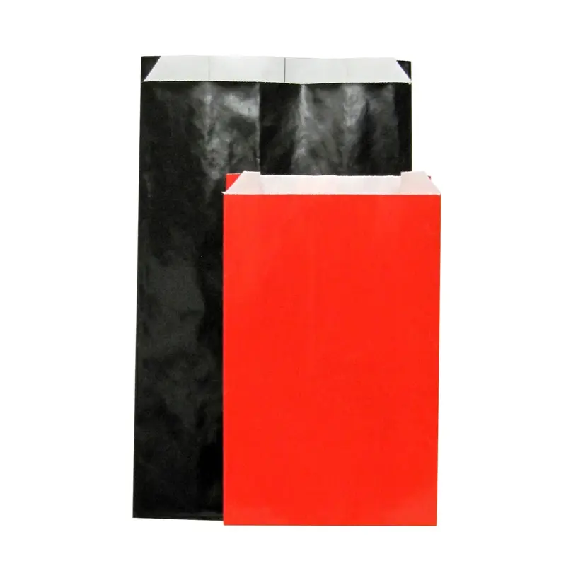 Pochette cadeau papier laqué noir ou rouge — 8 formats, carton de 250 pcs