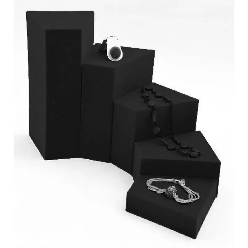 Podiums floqués velours noir pour bijoux — lot de 5