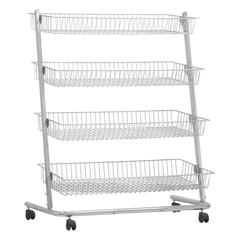 Portant 4 paniers inclinables sur roues – Métal chromé