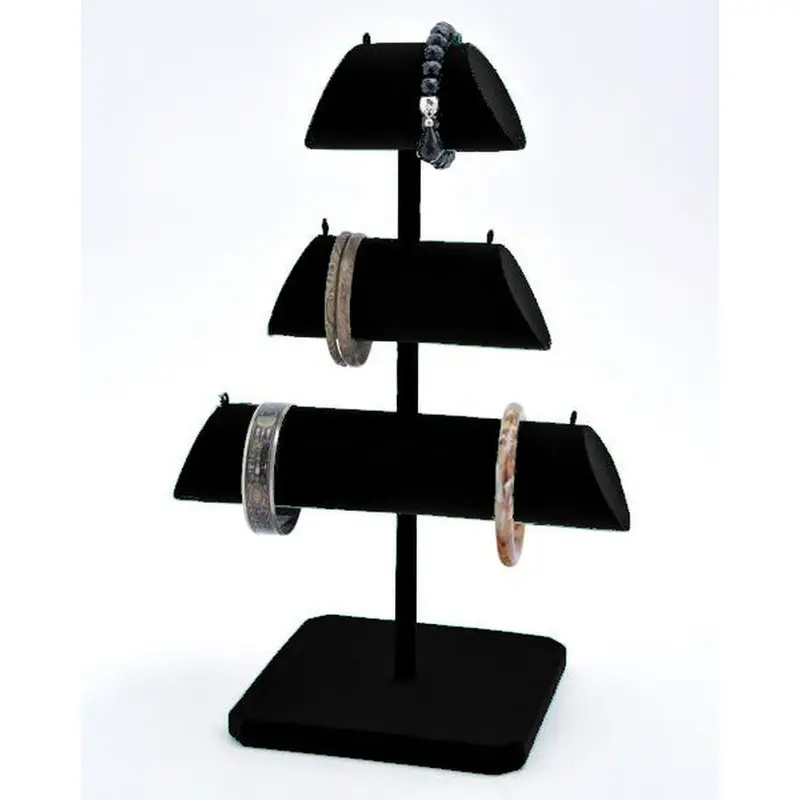 Présentoir bracelets et montres 3 cylindres velours noir – 23 x 36 cm