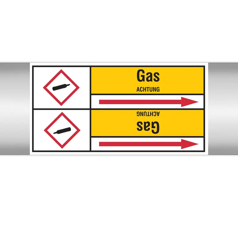 Rohrmarkierung mit Standardtexten - Brennbare Gase - Layout 3