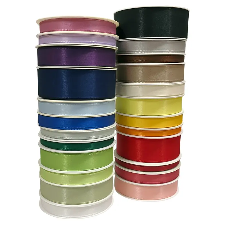 Ruban taffetas bobine 50 m — 25 couleurs, 4 largeurs