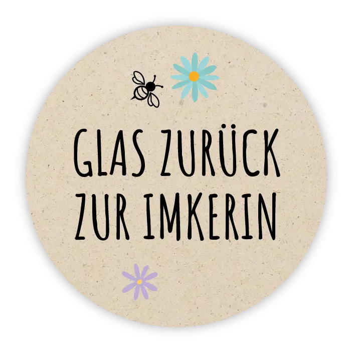 Runder Sticker 30x30mm - Glas zurück zur Imkerin | Graspapier-Optik
