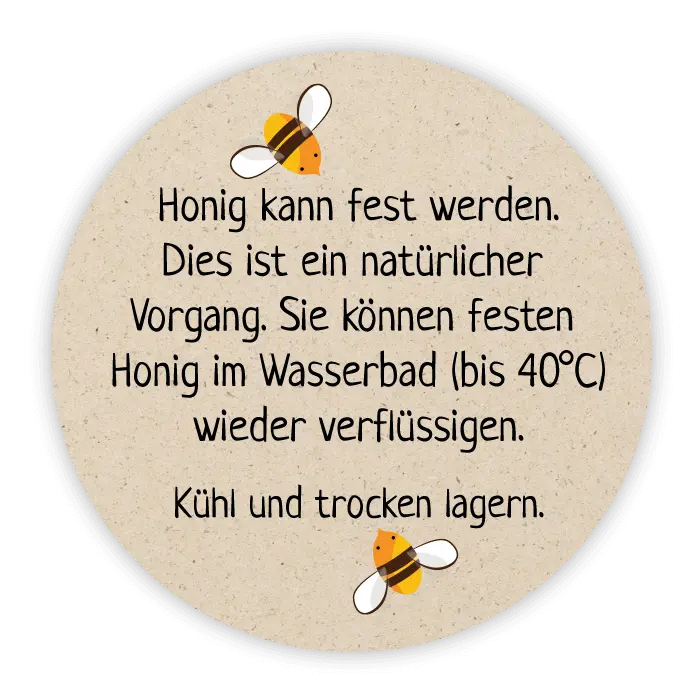 Runder Sticker 30x30mm - Honig verflüssigen | Graspapier-Optik