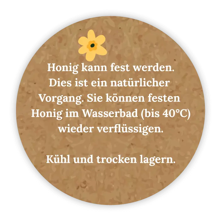 Runder Sticker 30x30mm - Honig verflüssigen | Naturpapier-Optik