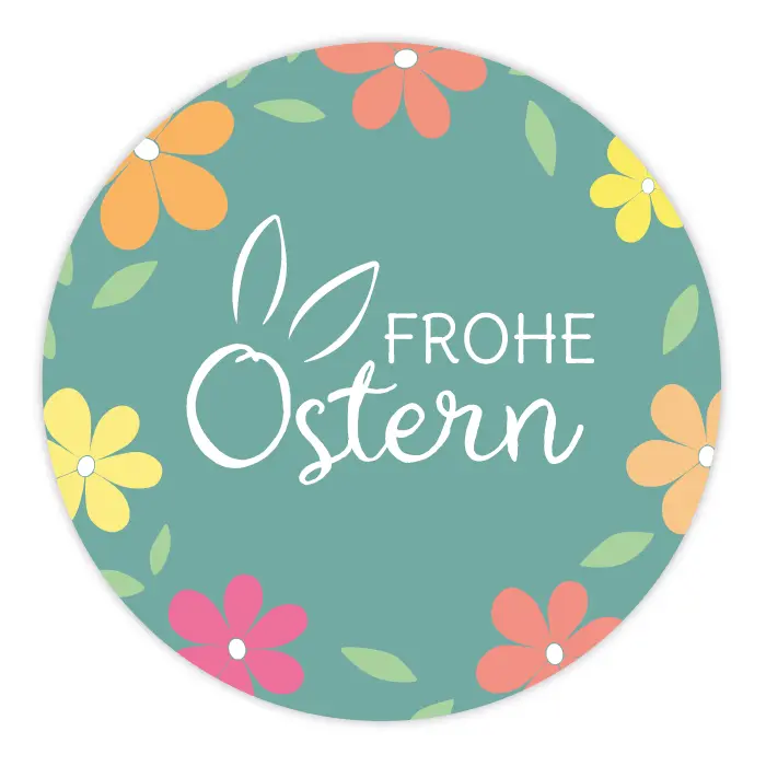 Runder Sticker 40x40mm - Frohe Ostern Blumenkranz
