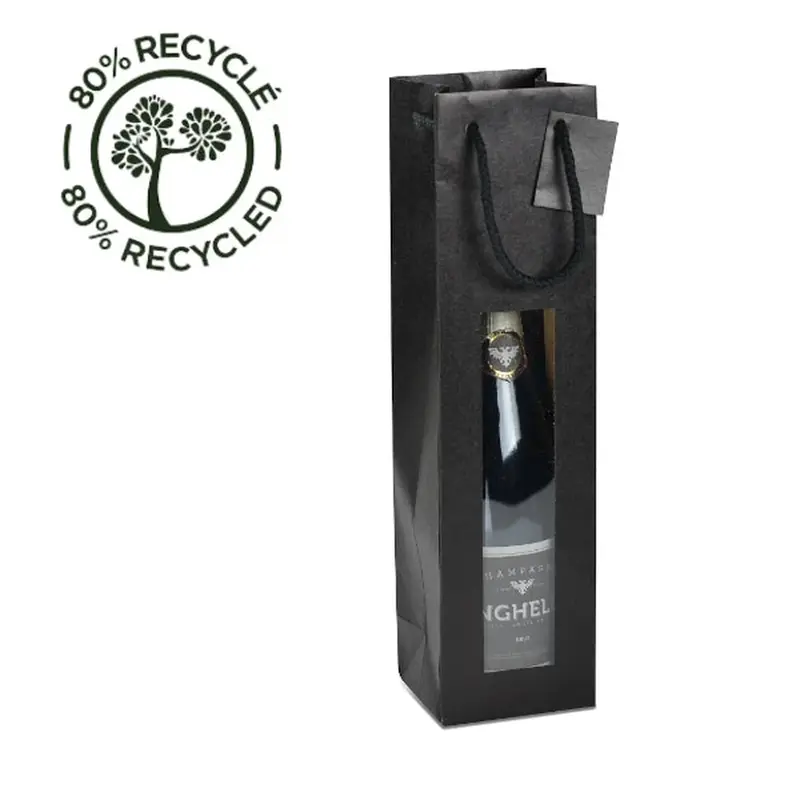 Sac bouteille kraft noir avec fenêtre — 1, 2 ou 3 bouteilles