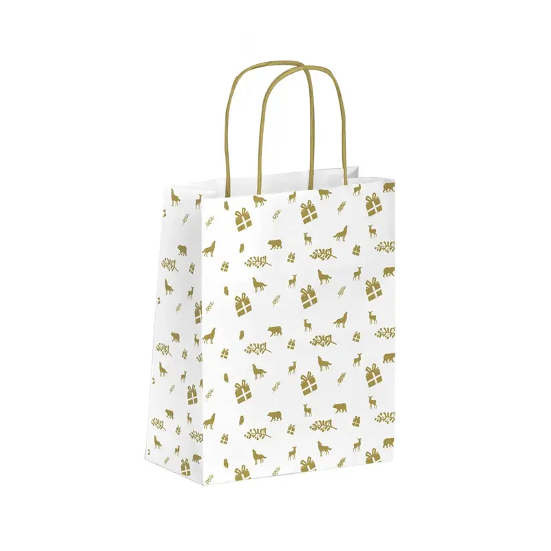 Sac kraft blanc motif Noël impression or — 3 formats