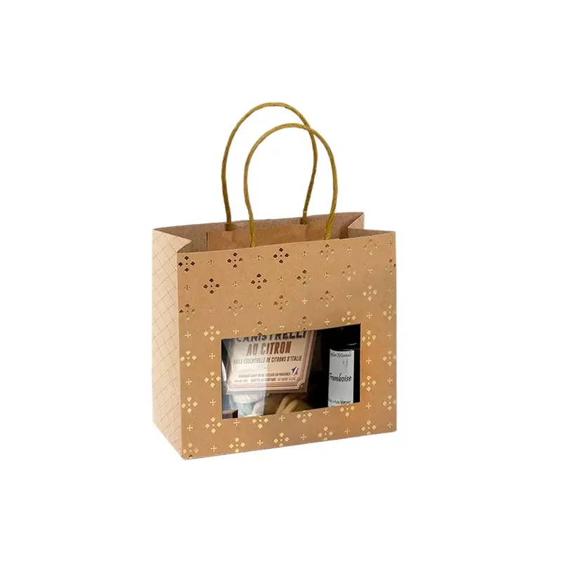 Sac kraft brun étoilé avec fenêtre — Poignées torsadées