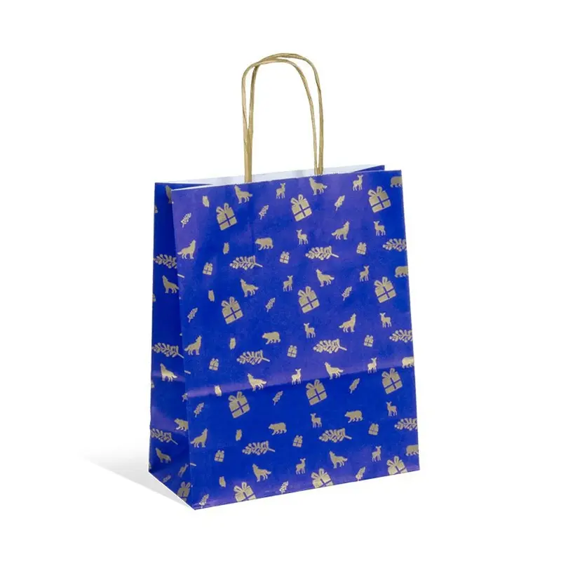 Sac kraft de Noël bleu et or – 3 formats