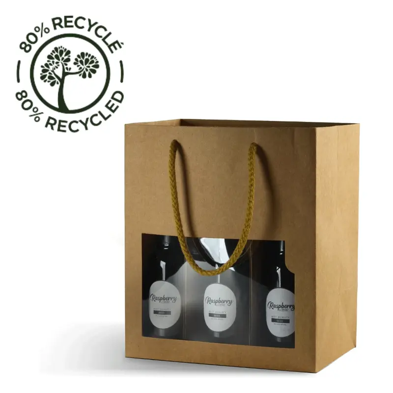 Sac kraft fenêtre 6 petites bouteilles – emballage cadeau professionnel