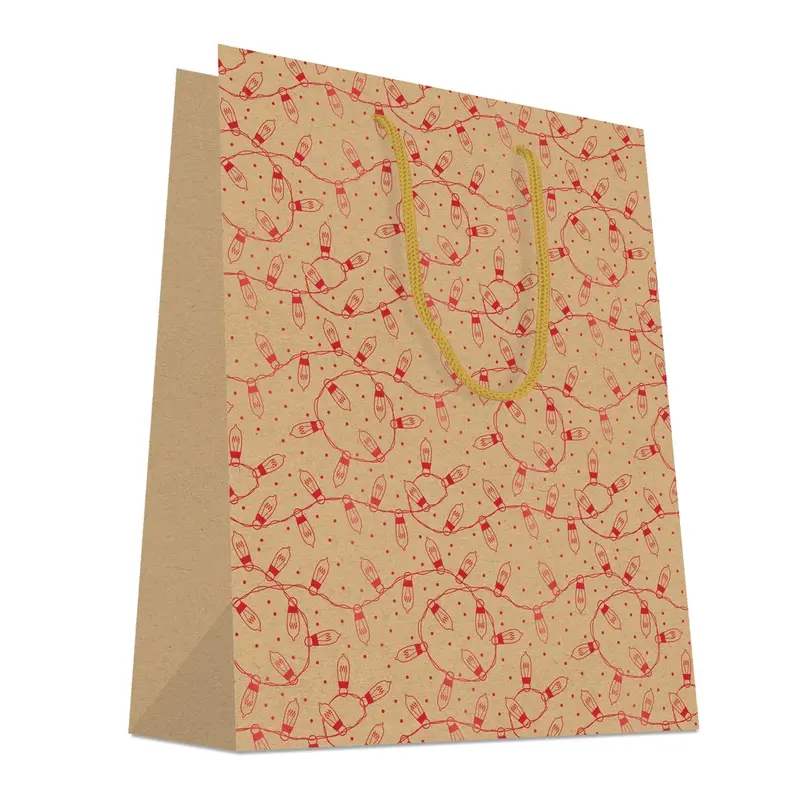 Sac kraft guirlandes métallisées rouges – Emballage cadeau Noël