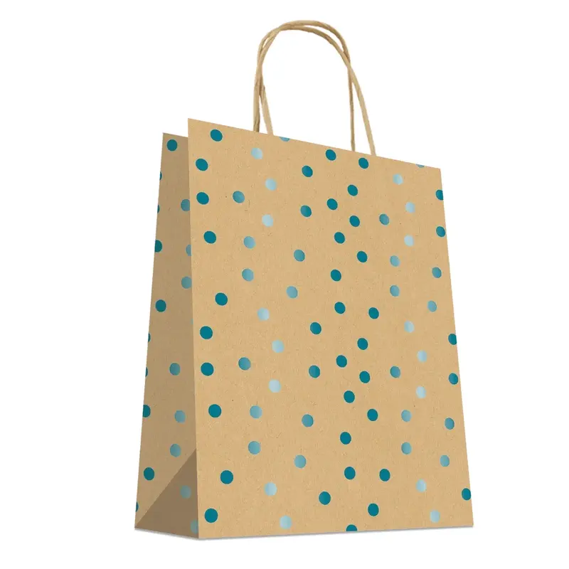 Sac papier kraft à pois bleus métallisés – Poignées torsadées