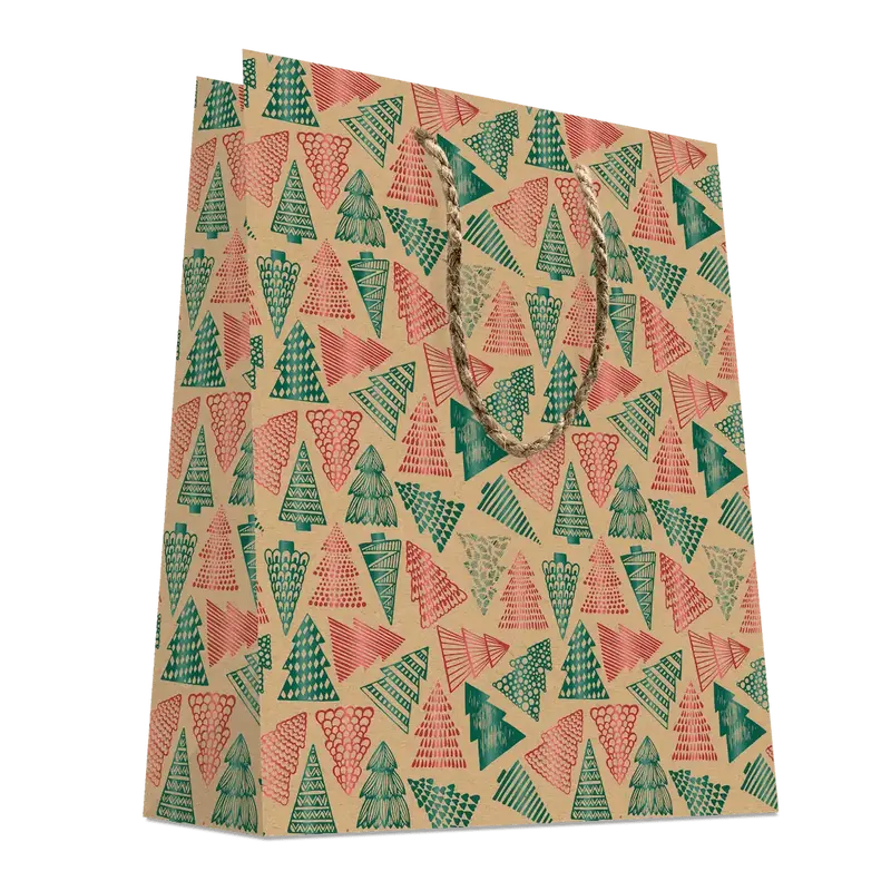 Sac papier kraft Noël sapins métallisés — lot de 20