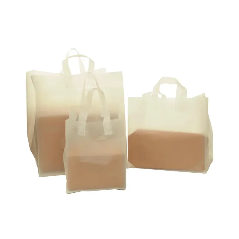 Sac plastique givré PEHD poignées souples fond plat — 3 formats