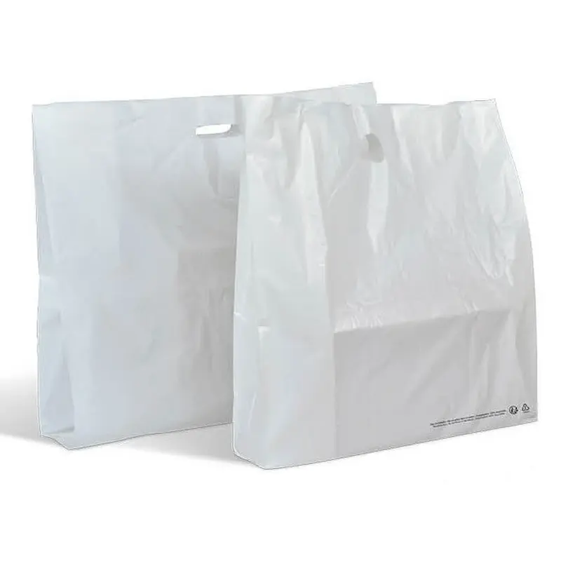 Sac plastique PEHD blanc à poignées découpées – 2 formats