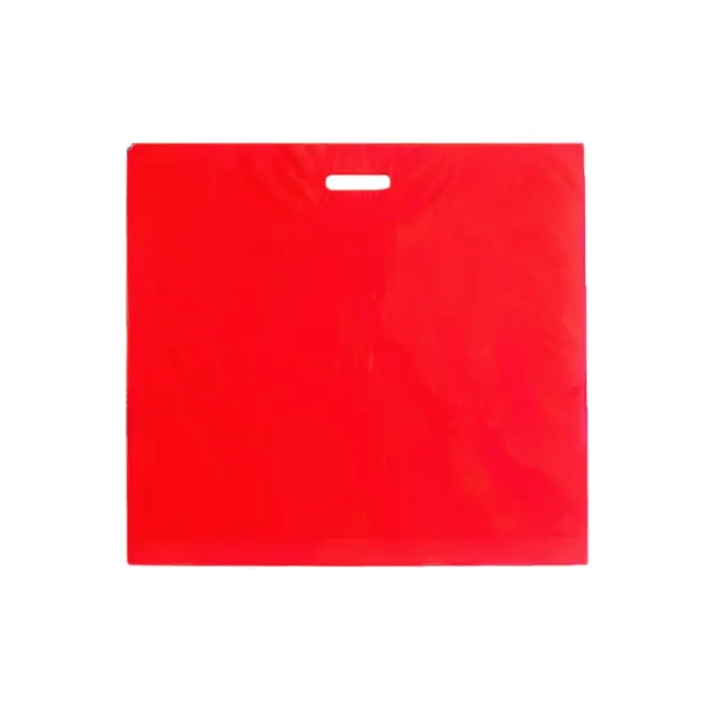 Sac plastique rouge à poignées découpées 64x59+8 cm