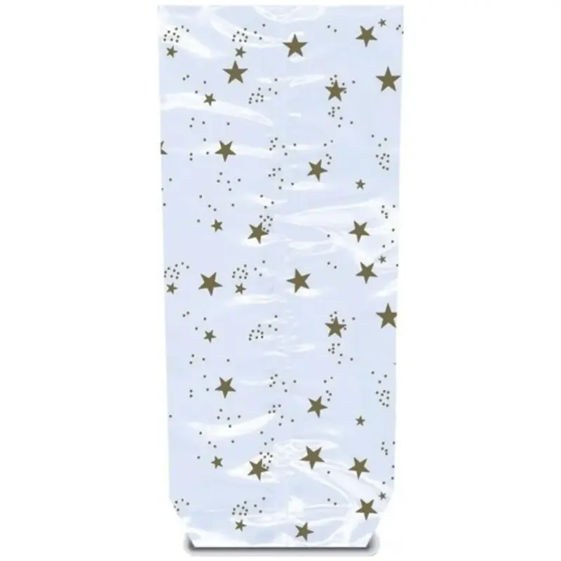 Sachets confiseur transparents étoiles or fond carton – 10x22 cm