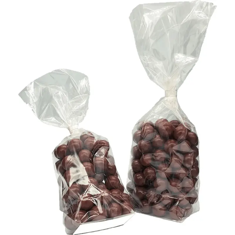 Sachets confiseur transparents fond carton argenté – 4 tailles