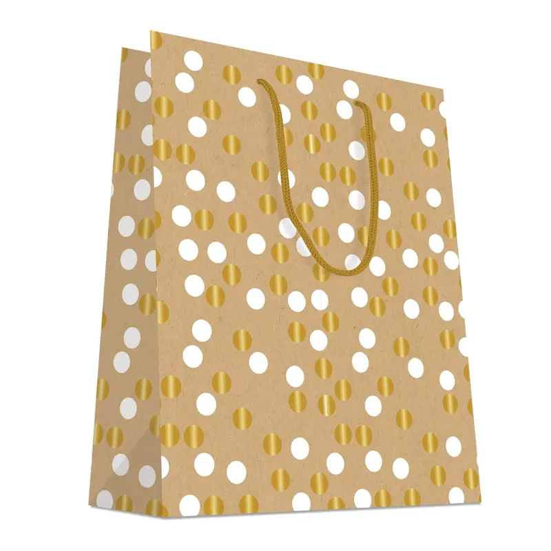 Sacs papier kraft à pois blanc et or — 2 formats