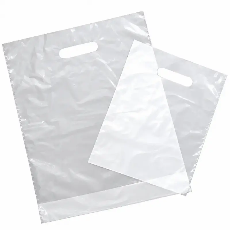 Sacs plastiques à poignées découpées — transparent 25x32 et bouteilles 15x45