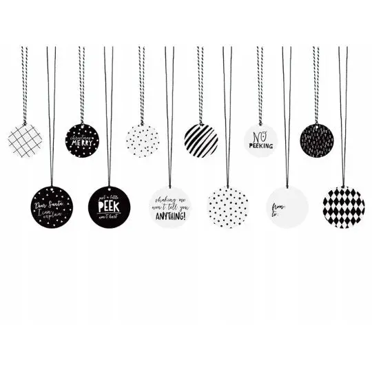 Schwarz-weiße Tischkarten für Geschenke, 12er-Set.